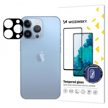Стъклен протектор за камера с пълно покритие 9H WOZINSKY - iPhone 15 Pro Max с черна рамка