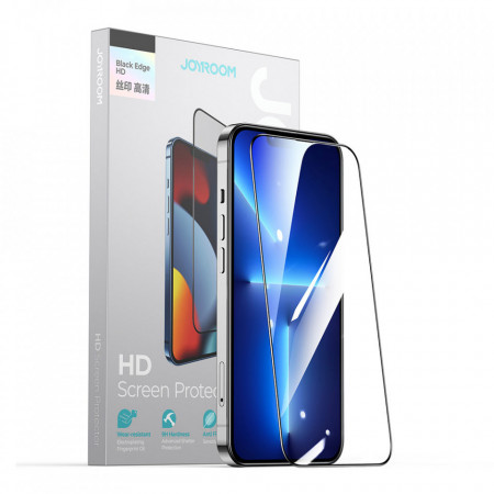 2.5D закален стъклен протектор с пълно покритие JOYROOM Knight - iPhone 13 Pro Max / 14 Plus с черна рамка (JR-H03)