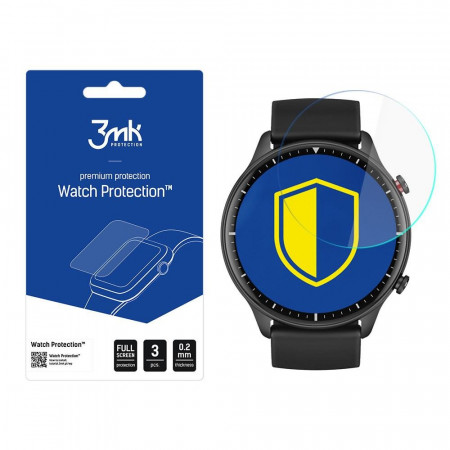 3 бр. гъвкав протектор с пълно покритие 3mk Watch Protection v. ARC+ - Xiaomi Amazfit GTR 2 - Img 1