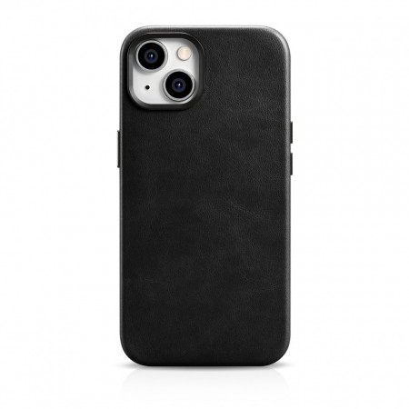Гръб от естествена кожа iCARER Leather Oil Wax Premium MagSafe - iPhone 14 черен - Img 1