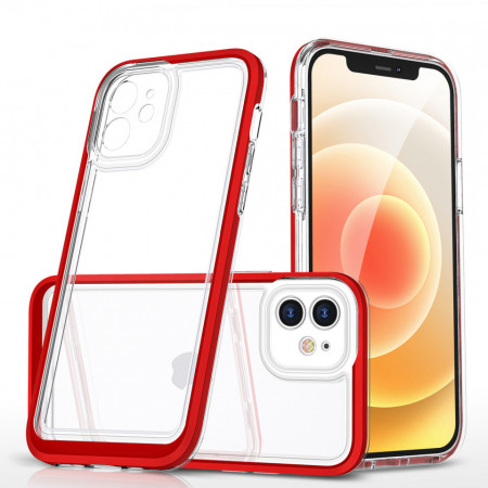 Гръб Clear 3в1 с гел рамка - iPhone 12 червен