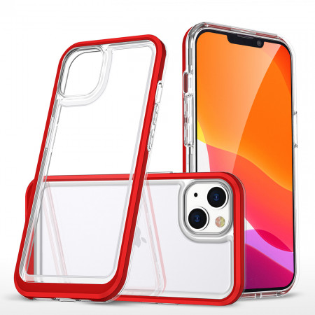 Гръб Clear 3в1 с гел рамка - iPhone 14 червен