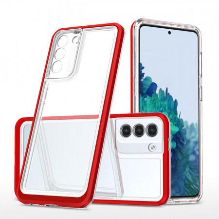 Гръб Clear 3в1 с гел рамка - Samsung Galaxy S21+ 5G червен