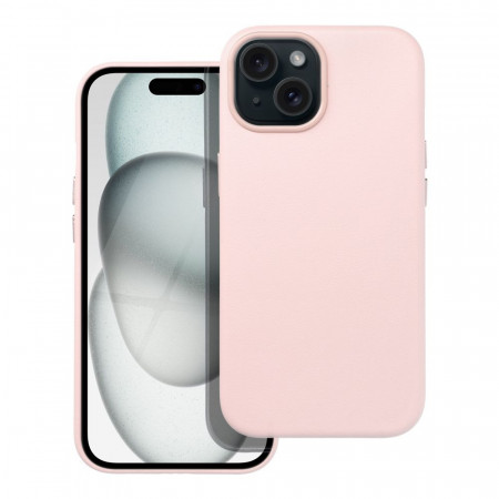 Гръб Leather Mag съвместим с MagSafe - iPhone 15 розов