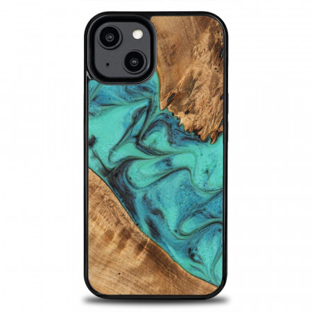 Дървен гръб BEWOOD Unique Wood and Resin - iPhone 15 Plus Turquoise тюркоаз / черен