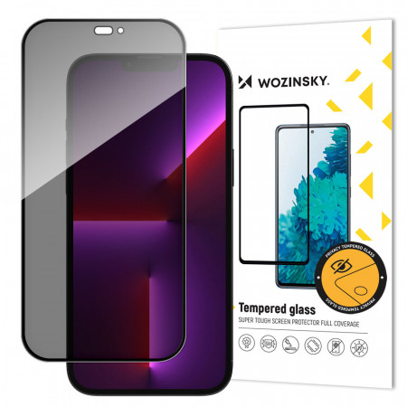 Закален стъклен протектор WOZINSKY с филтър за поверителност - iPhone 15 Pro Max WOZINSKY с черна рамка
