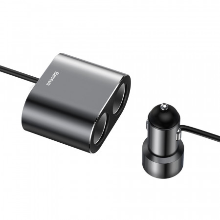 Зарядно за кола BASEUS 2x USB Type A 17W 3.1A + разклонител 2x вход за запалка 80W (CRDYQ-01) черно