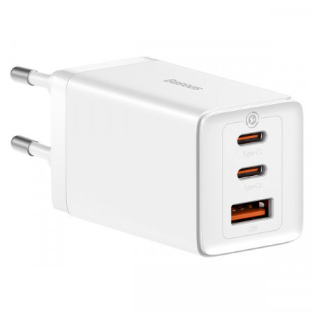 Зарядно за стена BASEUS GaN5 Pro 65W USB Type A / 2x USB Type C + кабел USB Type C към USB Type C 100W бяло