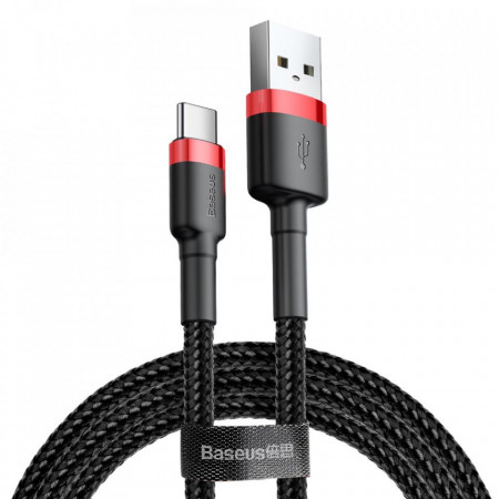 Кабел за зареждане и данни с оплетка BASEUS Cafule USB Type A към USB Type C 2A 3mн (CATKLF-U91) черен / червен - Img 1