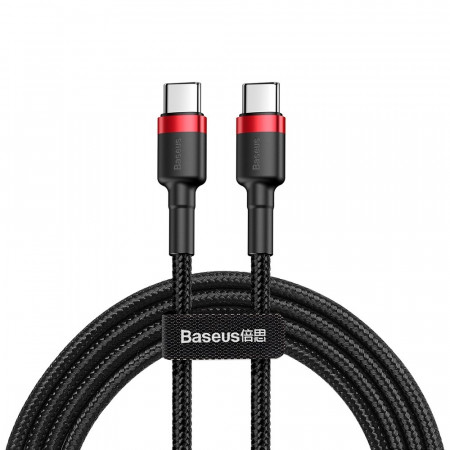 Кабел за зареждане и данни с оплетка BASEUS Cafule USB Type C към USB Type C Power Delivery 2.0 60W 20V 3A с бързо зареждане 3.0 1m черен / червен (CATKLF-G91)