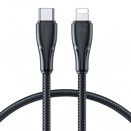 Кабел за зареждане и данни с оплетка JOYROOM Surpass USB Type C към Lightning с бързо зареждане 20W 0.25 m черен (S-CL020A11)