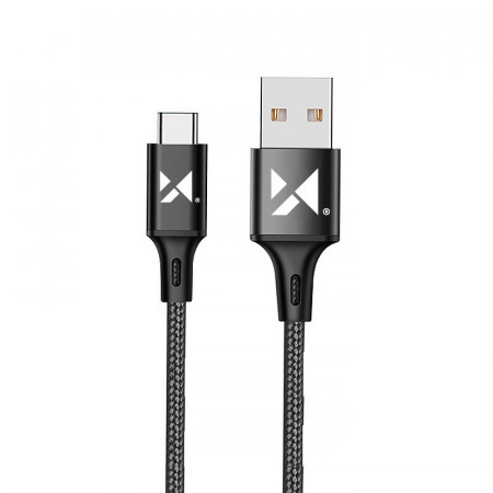 Кабел за зареждане и данни с оплетка WOZINSKY USB Type A към USB Type C 2.4A 2m черен(WUC-C2B)