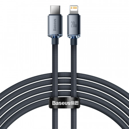 Кабел за зареждане и данни BASEUS Crystal Shine USB Type C към Lightning с бързо зареждане 20W 2m черен (CAJY000301) - Img 1
