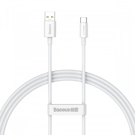 Кабел за зареждане и данни BASEUS Superior SUPERVOOC USB Type A към USB Type C 65W 1m бял