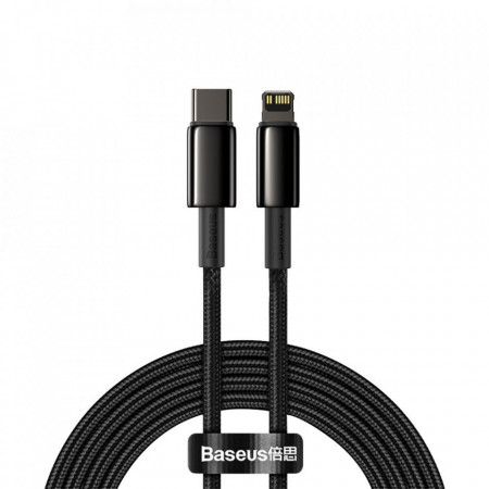 Кабел за зареждане и данни BASEUS USB Type C към Lightning с бързо зареждане Power Delivery 20 W 2m черен (CATLWJ-A01)