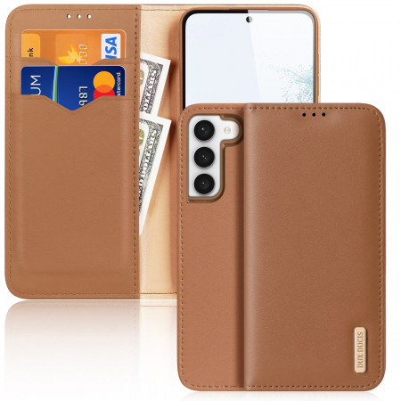 Калъф тип книга от естествена кожа DUX DUCIS Hivo със система против кражба - Samsung Galaxy S23+ кафяв