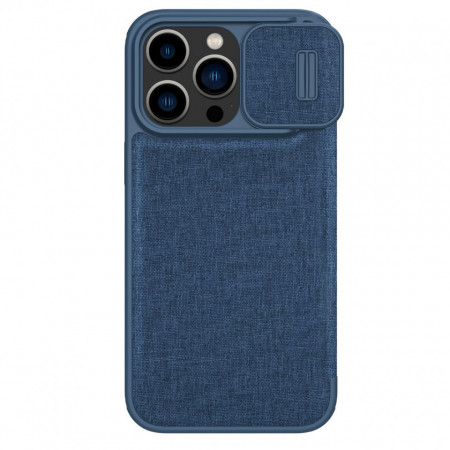 Калъф тип книга с подвижно покритие за камерата NILLKIN Qin Cloth Pro - iPhone 14 Pro син