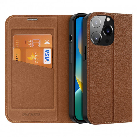 Калъф тип книга DUX DUCIS Skin X2 - iPhone 14 Pro кафяв