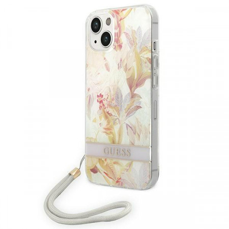 Оригинален гръб с връзка GUESS Flower GUOHCP14MHFLSU - iPhone 14 Plus лилав