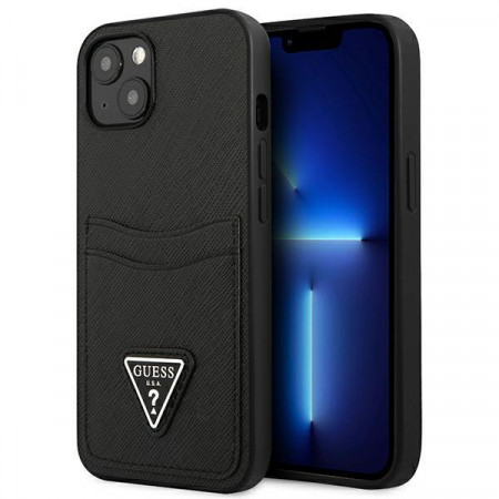 Оригинален гръб с джоб за карта GUESS SaffianoTriangle Logo Cardslot GUHCP13SPSATPK - iPhone 13 mini черен