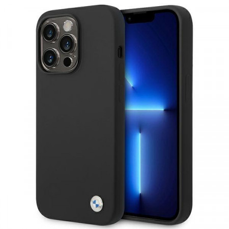 Оригинален гръб BMW Silicone Metal Logo BMHCP14LSILBK - iPhone 14 Pro черен