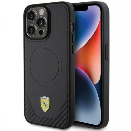 Оригинален гръб FERRARI Carbon Metal Logo MagSafe - iPhone 15 Pro Max черен - Img 1