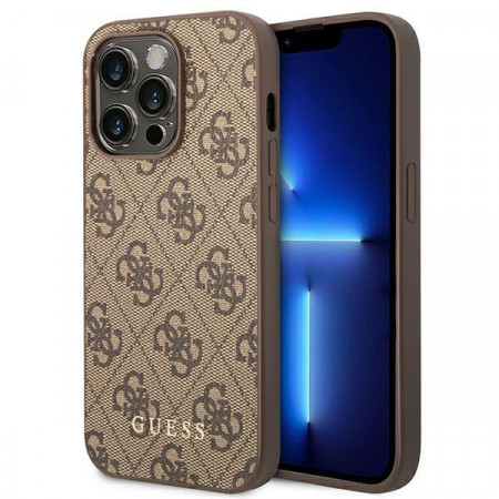 Оригинален гръб GUESS 4G Metal Gold Logo GUHCP14XG4GFBR - iPhone 14 Pro Max кафяв