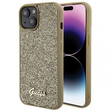 Оригинален гръб GUESS Disco Metal Script - iPhone 15 златист