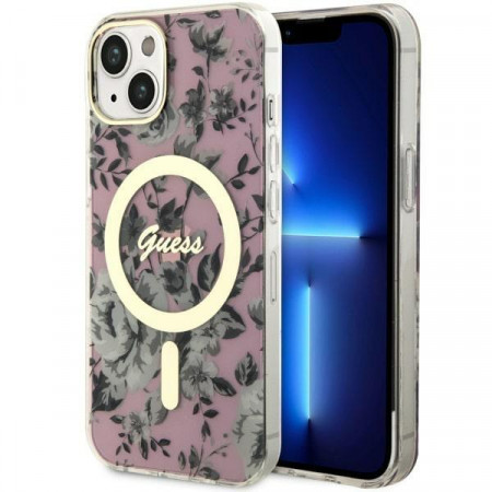 Оригинален гръб GUESS Flower MagSafe GUHMP14MHCFWSP - iPhone 14 Plus розов
