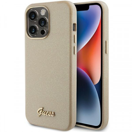 Оригинален гръб GUESS Glitter Glossy Script - iPhone 15 Pro Max златист