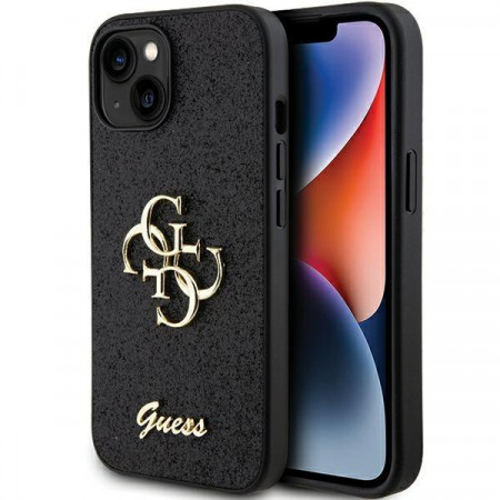 Оригинален гръб GUESS Glitter Script Big 4G - iPhone 15 черен