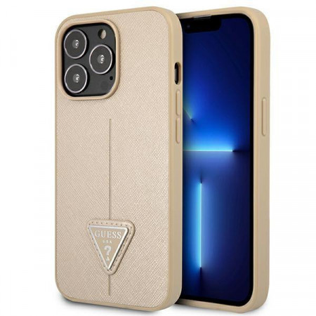Оригинален гръб GUESS Saffiano Triangle Logo GUHCP13LPSATLE - iPhone 13 Pro бежов