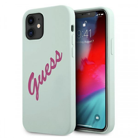 Оригинален гръб GUESS Silicone Vintage Script GUHCP12SLSVSBF - iPhone 12 mini син / фуксия