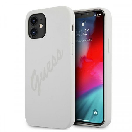 Оригинален гръб GUESS Silicone Vintage Script GUHCP12SLSVSCR - iPhone 12 mini сив
