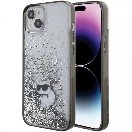 Оригинален гръб KARL LAGERFELD Liquid Glitter Choupette - iPhone 15 Plus прозрачен - Img 1