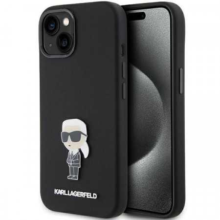 Оригинален гръб KARL LAGERFELD Silicone Ikonik Metal Pin - iPhone 15 черен
