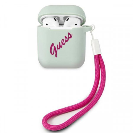 Оригинален калъф за слушалки GUESS Silicone Vintage GUACA2LSVSBF - AirPods син / циклама - Img 1