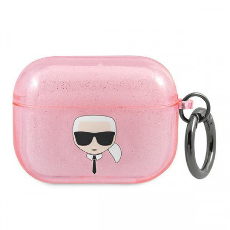 Оригинален калъф за слушалки Karl LAGERFELD Glitter Karl's Head KLAPUKHGP - AirPods Pro розов