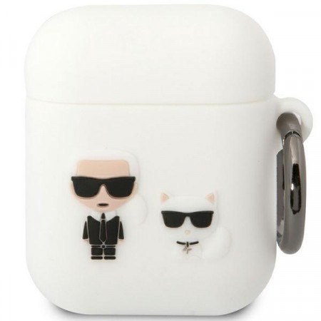 Оригинален калъф за слушалки Karl LAGERFELD Silicone Karl&Choupette KLACA2SILKCW - AirPods 1 / 2 бял