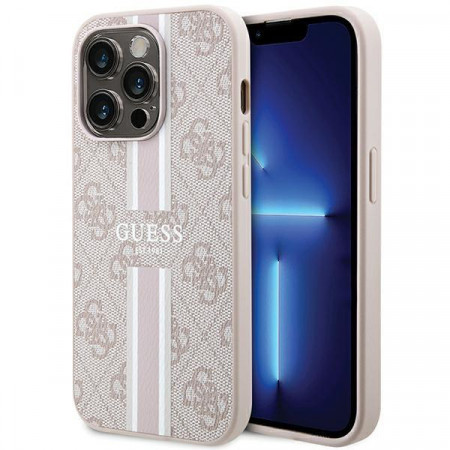 Оригинален калъф тип книга GUESS 4G Printed Stripes MagSafe - iPhone 15 Pro Max розов