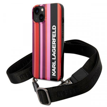Оригинален твърд гръб с презрамка KARL LAGERFELD Color Stripes Strap KLHCP14SSTSTP - iPhone 14 розов