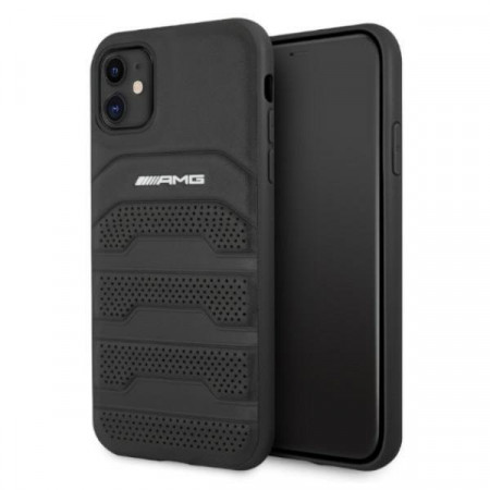 Оригинален твърд гръб AMG Leather Debossed Lines AMHCN61GSEBK - iPhone 11 черен - Img 1