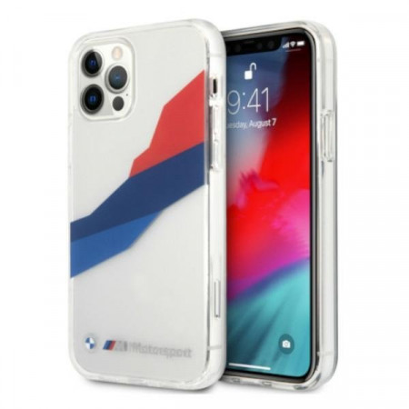 Оригинален твърд гръб BMW Motorsport Tricolor BMHCP12LSKTGT - iPhone 12 Pro Max прозрачен с лента - Img 1