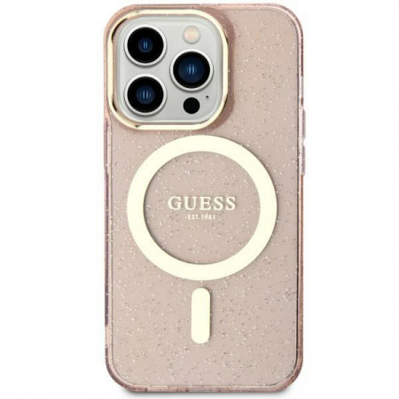 Оригинален твърд гръб GUESS Glitter Gold MagSafe GUHMN61HCMCGP - iPhone 11 розов