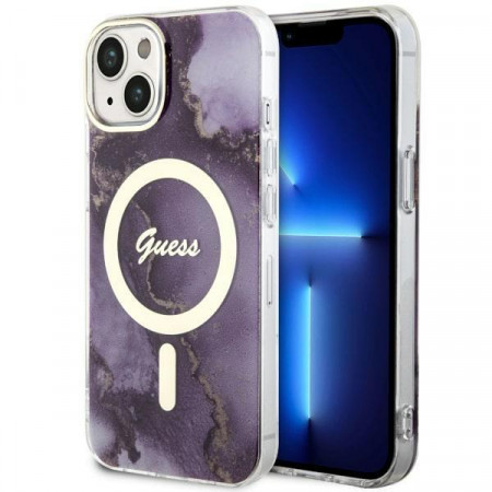 Оригинален твърд гръб GUESS Golden Marble MagSafe GUHMP14SHTMRSU - iPhone 14 лилав