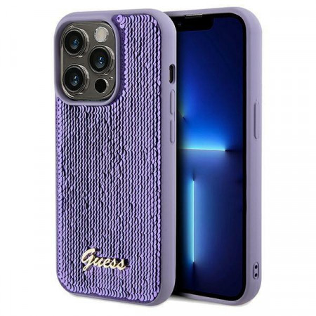 Оригинален твърд гръб GUESS Sequin Script Metal - iPhone 14 Pro лилав