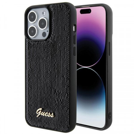Оригинален твърд гръб GUESS Sequin Script Metal - iPhone 15 Pro Max черен