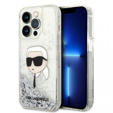 Оригинален твърд гръб KARL LAGERFELD Glitter Karl Head KLHCP14LLNKHCH - iPhone 14 Pro сребрист