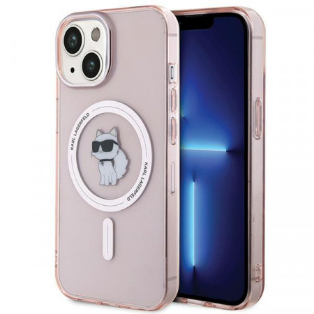 Оригинален твърд гръб KARL LAGERFELD IML Choupette MagSafe - iPhone 15 розов