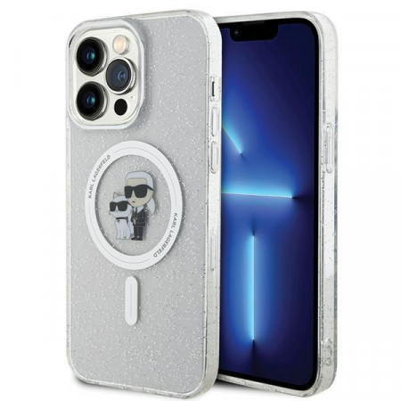 Оригинален твърд гръб KARL LAGERFELD Karl & Choupette Glitter MagSafe KLHMP14XHGKCNOT - iPhone 14 Pro Max прозрачен